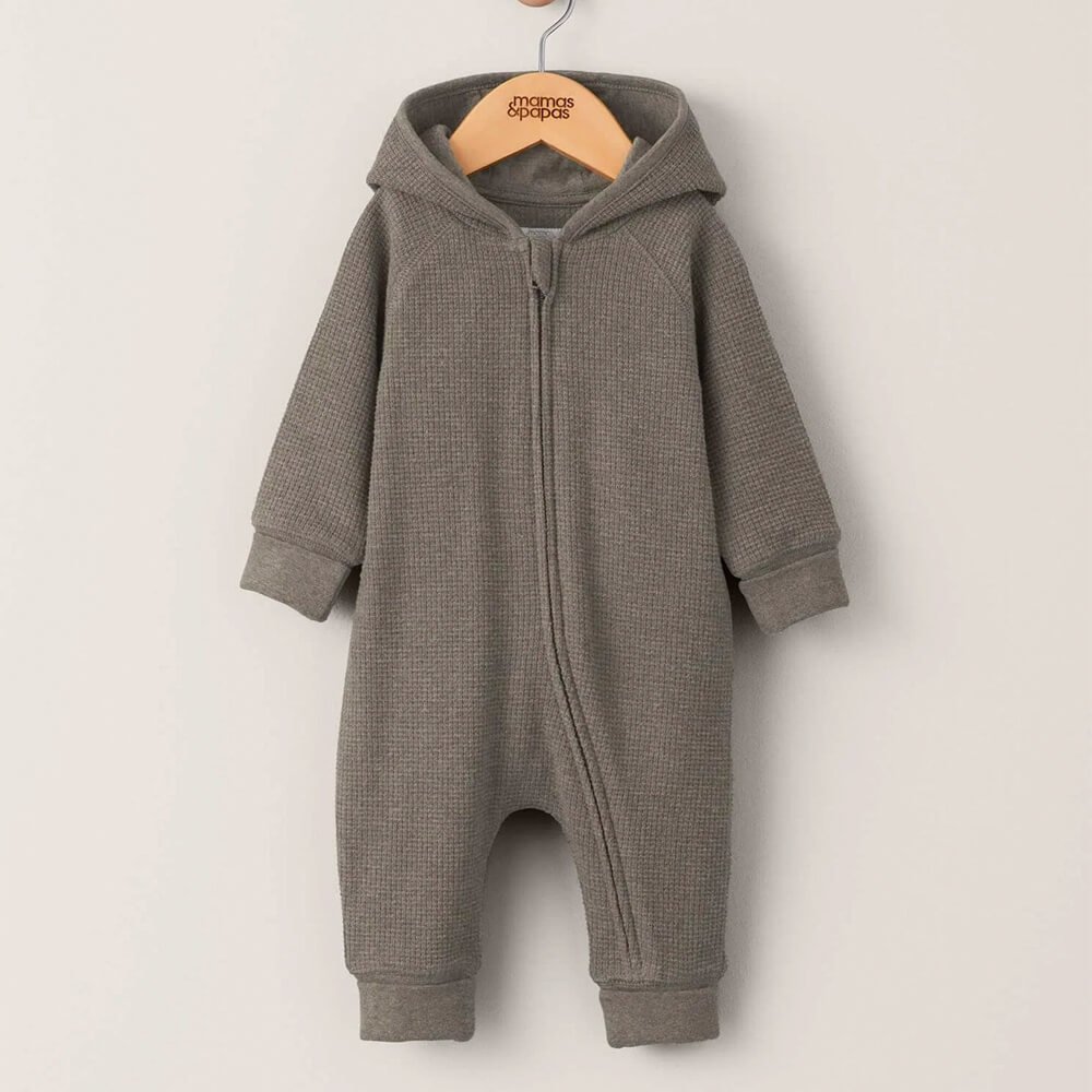 Brushed Waffle Bear Romper - Sand